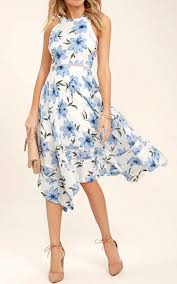 Zahara Blue And White Floral Print Midi Dress Via Bestchicfashion Floral Print Midi Dress Womens Midi Dresses Fashion