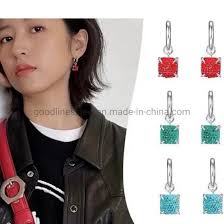 Small Hoop Emerald Sapphire Ruby Silver Dangle Earrings for Ladies
