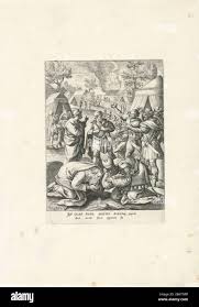 Moses and Aaron prostrate themselves while Joshua and Caleb tear their  clothes. They told the people that they must have faith in God Where: