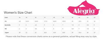 Size Chart Alegria Shoes