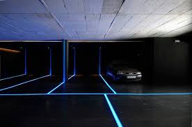 Glowing Car Park Markings Concrete House Garage Design Parking Design