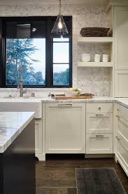 A simple surface of mute black color will look like a matte black kitchen cabinet when you. Ivory Shaker Kitchen Cabinets With White Marble Grid Tile Backsplash Transitional Kitchen