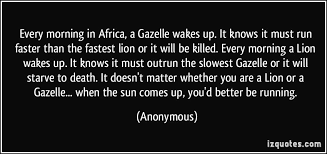 Whether you consider yourself a gazelle or a lion, you have to run faster than others to survive. Pin On Thoughts Quotes