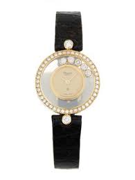 Vintage Chopard Happy Diamonds 18k Gold Black Leather Watch 22 Mm 6 500