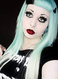 Blunt Betty Bangs Psychobilly Hairstyle Mint Green And Black Hair Psychobilly Hair Rockabilly Hair Blue Hair