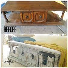 A dining table can serve as much more than a place for a meal. Upholstered Bench From A Coffee Table Addison Meadows Lane Redo Furniture Furniture Makeover Diy Decor Projects