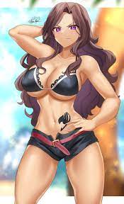 1girls belt bikini top brown hair cana alberona cleavage fairy  tail huge breasts long hair nez-box posing purple eyes short shorts solo  tattoo thick thighs voluptuous 
