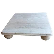 Slate coffee tables come in all shapes and styles, including the distinctive look of a stone and metal coffee table. Midcentury Square Low Profile Travertine Stone Coffee Table Round Ball Legs At 1stdibs