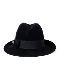 Gucci Feline Fedora Hat Black Grosgrain Band With Feline Head Trims Wide Brim Fedora Silk Lining Trim Rayon With Feline Head Detailed