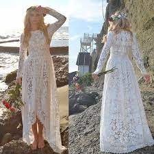 Wedding Dress Boho Wedding Dress Lace Victorian Edwardian Fishtail Hippie Festival Hi Low Non Traditional Garden White Saldana Vintage Dinah Wedding Dresses Hippie Boho Wedding Dress Lace Hippie Dresses