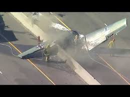 No motorists were injured in the crash. Small Plane Crashes On Los Angeles Area Freeway Youtube