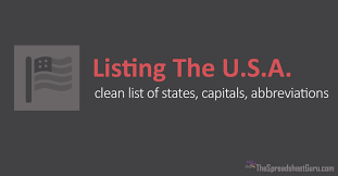 Published checklists can be found in google or our public search. List Of The 50 States Abbreviations Capitals Thespreadsheetguru