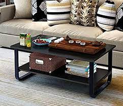 Voss coffee table this low and very impressive coffee table is both roomy storage drawer. Amazon Com Mordern Large Coffee Table With Lower Storage Shelf For Living Room 48 X 24 Black Kitchen Dining