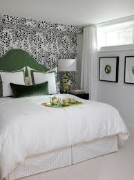 Short High Windows Are Definitely A Challenge When Decorating A Space However Long Curtains On Short Wind Basement Guest Rooms Bedroom Design Green Headboard