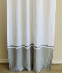 White Linen Shower Curtain With Coin Grey Linen Block And Stripe In 2020 Gray Linen Color Block Curtains White Linen