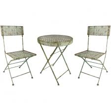 Salon de jardin encastrable en résine tressée sur structure acier. Salon De Jardin Salon De The 2 Places Personnes Table Bistrot Et 2 Chaises Pliantes En Fer Vert Antique Reves De Jardins