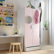 Height of coat hanger also adjustable. Smastad Uppfora Wardrobe White Pale Pink Ikea In 2021 Ikea Painted Drawers Plastic Shelves