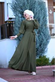 Prenses Model Tesettur Elbise Haki St 1369 2020 Moda Stilleri Elbise Musluman Modasi