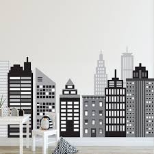 Black And White City Skyline Large Cityscape Wall Decal Black And White City Skyline Wall Etsy In 2020 Black And White City Cityscape Mural Wall Decals