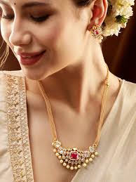 Gold Tone Cz Ruby Chain Necklace