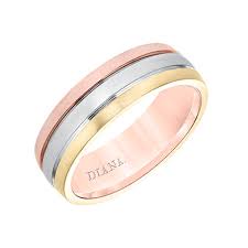 Diana Bridal Band Men S Tritone Wedding Band With Satin Finish And Low Dome With Flat Edges Style 11 N8647rwy7 Diana Ring Bridal Bands Band