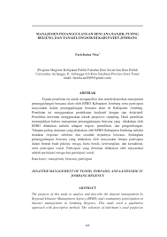 Jurnal penanggulangan bencana terbit 2 kali setahun, mulai oktober 2010 issn: Pdf Manajemen Penanggulangan Bencana Banjir Puting Beliung Dan Tanah Longsor Di Kabupaten Jombang