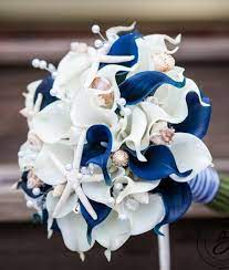 Wedding bouquet, bouquet, artifical bouquet, silk bouquet, red bouquet, rustic wedding artifical wedding flowers pink ivory blue rose brides wedding crystal bouquet pastel foam roses. Nautical Blue Beach Wedding Bouquet With Real Touch Calla Lilies Seashells And Starfish Thi Blue Wedding Bouquet Blue Wedding Flowers White Wedding Bouquets