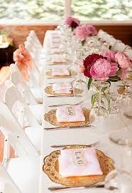 Planning for a dinner party, but you have no idea how to set the table? 16 Perfectly Pretty Peony Ideas For Weddings Preowned Wedding Dresses Engagement Party Table Decor Engagement Party Table Peonies Wedding Table