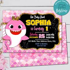 Printables designed and created by the purple pumpkin blog and its designers are for personal use only. Editable Baby Shark Birthday Party For Girl Instant Download Bobotemp