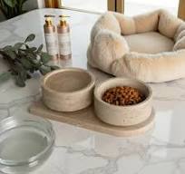 Travertine Pet Bowl Set