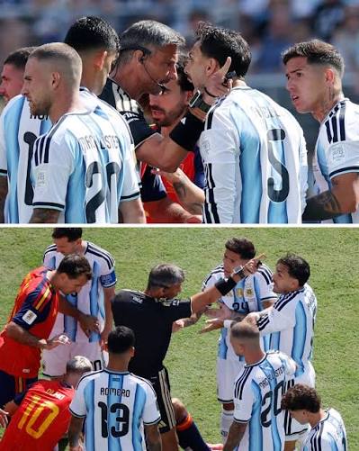 Argentina midfielder Leandro Paredes was shown a yellow card after tempers  flared between both teams following a foul on Spain's Rodri during the FIFA  World Cup final. #FIFAWorldCup2026 #ArgentinaVsSpain #LeandroParedes #Rodri  #WorldCupFinal