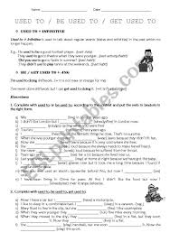 Exercises Used To Be Used To Get Used To Worksheet On The Difference Between Used To Be Used To Get Used To Worksheets Grammar Worksheets How To Get