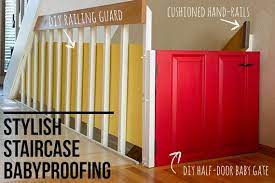 Stylish Staircase Babyproofing An Update The Mombot Baby Proofing Baby Proofing Stairs Toddler Proofing