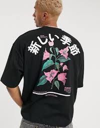Asos floral pattern t shirt. Asos Oversized T Shirt With Large Floral And Text Back Print In Black For Men Lyst