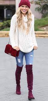 Burgundy Shoulder Bag Otk Boots White Knit Burgundy Boots Outfit Cozy Winter Outfits Winter Outfits