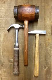 Restored Wooden Mallet With Other Favorite Hammers Antique Hand Tools Antique Tools Woodworking Hand Tools