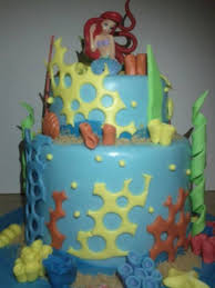 Deux gâteaux à la vanille, l'un coloré en bleu, l'autre en vert pour faire un effet océan en damier à l'intérieur du gâteau. Little Mermaid Cake Fondant La Petite Sirene Gateau Fondant Cakecentral Com