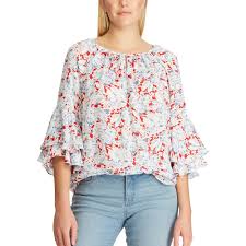 Womens Chaps Floral Tiered Sleeve Top In 2019 Womens Size