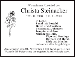 Ihr partner für begutachtung, bewertung und beratung von technischen angelegenheiten rund um auto steinacker gruppe | kfz gutachter & sachverständiger. Traueranzeigen Von Christa Steinacker Trauer Merkur De