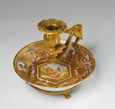 C1793 An Ormolu Mounted Sevres Porcelain Dish Amor Vincit Fortitudo Fire Gilt Bronze Candlestick With A Finely Painted Saucer Fo Porcelain Candlesticks Vintage Decor