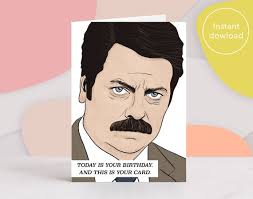 This is a reproduction of my original watercolor painting that has been professionally printed cute birthday card for him or her, handmade from recycled cardstock and stickers. Ron Swanson Birthday Card Printable Parks And Recreation Etsy