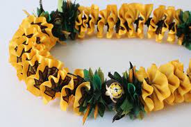 Hawaiian Ribbon Lei Plumeria Yellow Gold Black With Painted Etsy Ribbon Lei Plumeria Graduation Leis