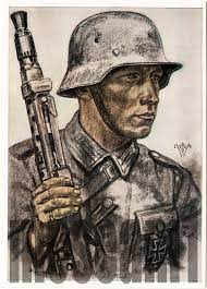 Willrich. Unsere Panzerwaffe. 1.9.3. Ein Kradschütze | Soldier Drawing,  Military Drawings, War Artwork