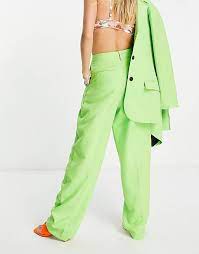Topshop Straight Peg Trousers In Bright Green Asos