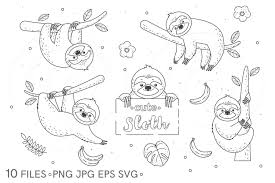 Every one of the pages in our new coloring book, sloths in nature, was created by rapsrapsraps. Clip Art Cute Sloths Coloring Page Digital Stamp 561061 Illustrations Design Bundles