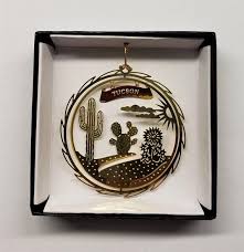 Tucson Arizona Brass Ornament Cactus Az Travel Souvenir Etsy Brass Ornaments Moving Gifts State Themed Gifts
