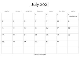 July 2021 Calendar Printable With Holidays Whenisholidays Net