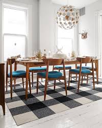 When we think of the dining room, usually we think of table and chairs, while other elements of the space are often overlooked and neglected. One Rug Endless Possibilities Holiday The Modern Way With Checkered Styles Made You Look Comes In 60 Colors So Dining Table Decor Wooden Sofa Set Dining