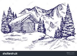 House In Mountain The Snow Landscape Hand Drawn Vector Illustration Sketch Christmas Scene Drawing Cool Art Drawings Landscape Drawings