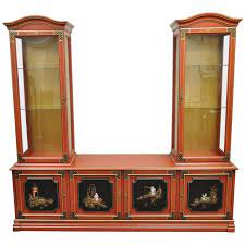 Estate by rsi medicine cabinet. Vintage Jasper Oriental Chinoiserie Red Display China Cabinet Curio Credenza For Sale At 1stdibs